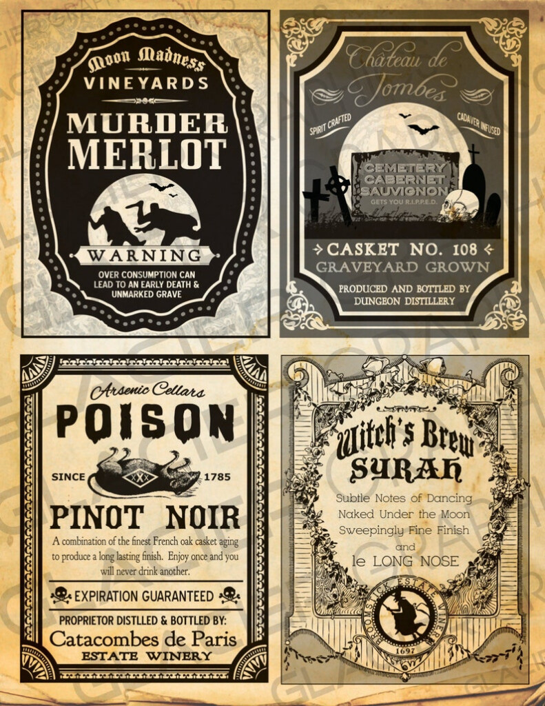 Vintage Halloween Witch Red Wine Labels Halloween Wine Bottle Etsy 